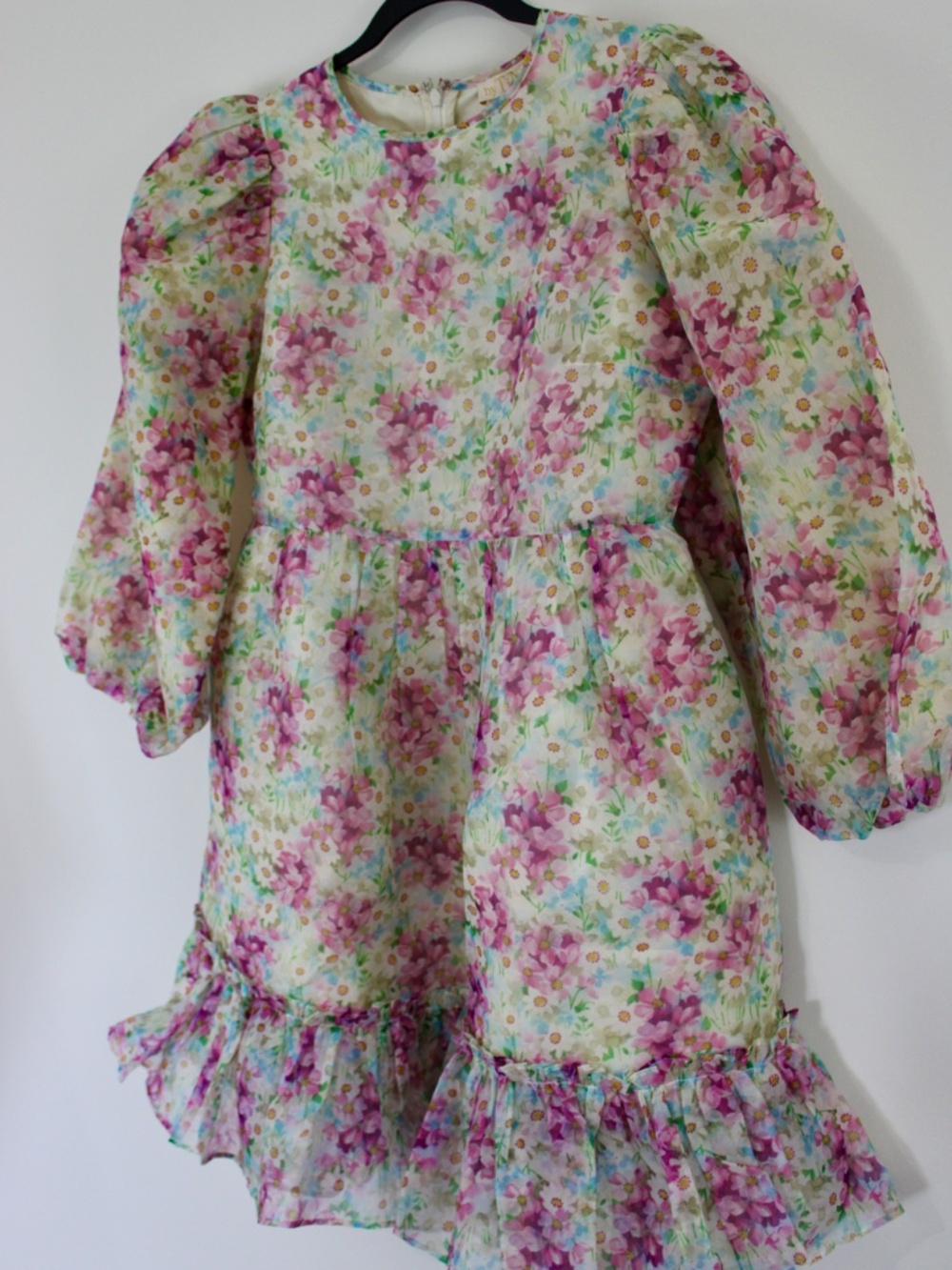 NWT byTiMo Summer Flowers Puff Sleeve Ruffle Hem Dress Size Small